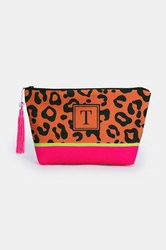 NECESSAIRE FEMININA DE PRAIA PERSONALIZADA ESTAMPA ONCINHA NEON PINK