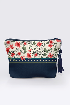 NECESSAIRE FEMININA ORGANIZADOR PORTA OBJETOS ESTAMPADA FLORAL MARINHO