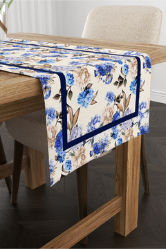 TRILHO CAMINHO DE MESA ESTAMPADO JARDIM AZUL