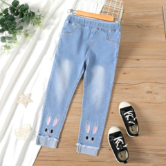 Calça Patpat Jeans Casuais Infantis Femininos com Design Bordado de Gato Fofo,coelho e unicórnio, Sucesso de Vendas na internet