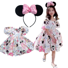 Vestido Manga Fofa Minnie com Tiara 2 á 7 anos