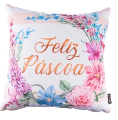 Capa de Almofada Feliz Páscoa Floral em Veludo Luxo