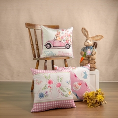 Capa de Almofada Páscoa Coelhos Patchwork em Veludo Luxo Rosa - comprar online