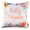 Capa de Almofada Feliz Páscoa com Cordone em Veludo Luxo Floral