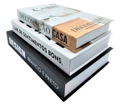 Kit 3 Caixa Livro Decorativo Porta Objetos Design Branco e Preto - comprar online