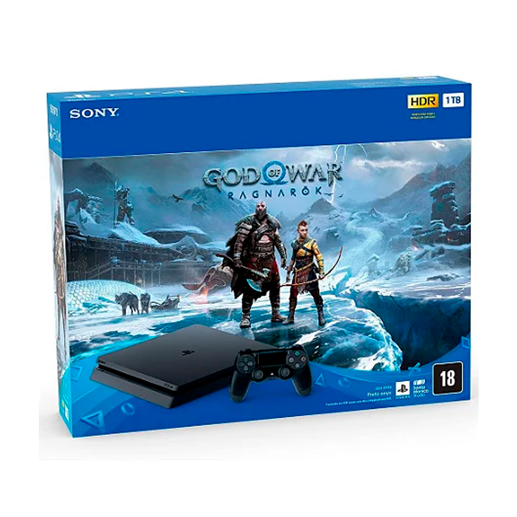 Console Sony PS4 Slim - Edição Jogo God of War Ragnarok, 1TB, Preto