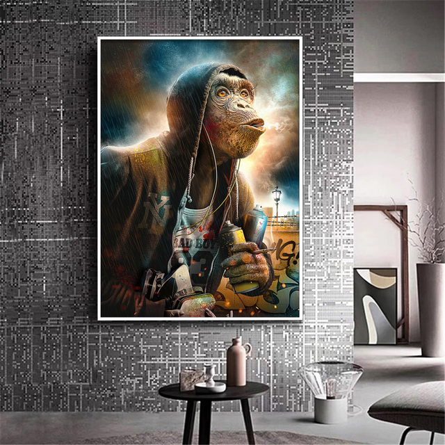 Tela para Quadro 80x80 - Macaco Chimpanzé Mafioso Foto