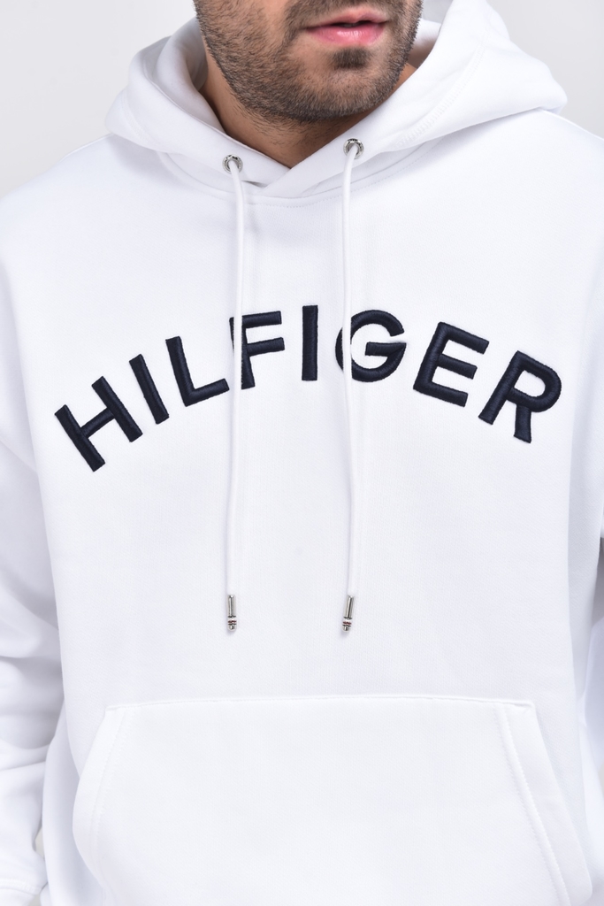 BLUSA MOLETOM TOMMY HILFIGER ARCHED HOODY FECHADO COM CAPUZ - BRANCA