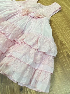 Vestido rodado rosa bebe com renda (Cattai) - Babies Move Brecho