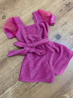 Macaquinho rosa brilho com manga de tule - comprar online