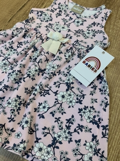 Vestido rosa floral com aplicação de laço com pompom (Milon) - Babies Move Brecho