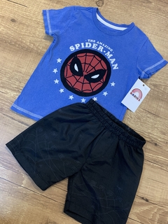 Conjunto camiseta azul homem aranha + short tactel - Babies Move Brecho