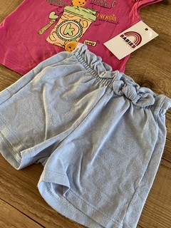 Conjunto blusa rosa - suquinho + short jeans tecido (Kiko e kika) - loja online