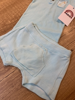 Conjunto azul listrado body camisa + short (Estilinho) - Babies Move Brecho