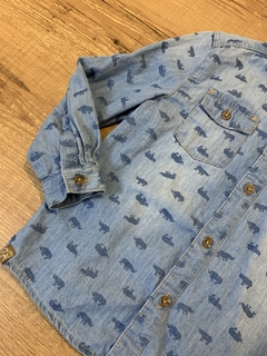 Camisa manga longa jeans com bolsinhos - Rinoceronte (Genuine Kids) - Babies Move Brecho