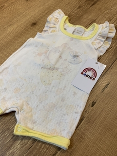 Romper off white e amarelo ursinho com lacinho tule (Sonho meu) - Babies Move Brecho