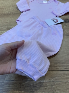 Conjunto listrado rosa e branco - body + calça (Kiko) - loja online