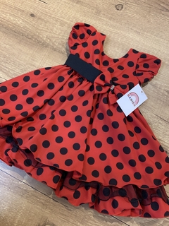 Vestido vermelho com poá preto e laço - comprar online