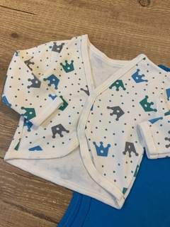 Conjunto body azul + casaquinho coroa - Babies Move Brecho