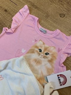 Conjunto blusa rosa gatinho + short saia moletom (Infanti) - comprar online