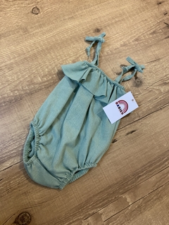 Romper de linho verde com babado (Moose) - comprar online