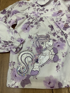 Imagem do Conjunto roxo floral blusa unicornio + calça jeans