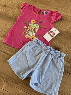 Conjunto blusa rosa - suquinho + short jeans tecido (Kiko e kika) - comprar online