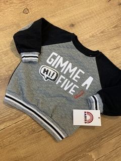 Blusa moletom cinza e preto "Gimme a five" (By Gus) - comprar online