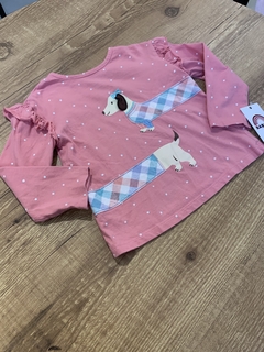 Blusa manga longa rosa com poá branco - cachorrinho (Little me) - comprar online