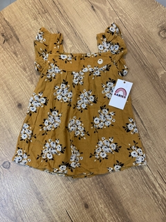 Blusinha bata marrom com flores cinza e preta (Milon)