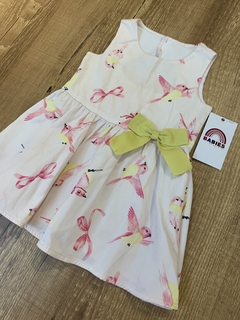 Vestido rosa com passaros e laço amarelo (Carinhoso) - comprar online