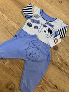 Conjunto cinza e azul body manga longa cachorrinho + calça (Pé de amor) - comprar online