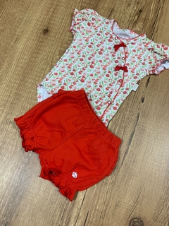 Conjunto body floral vermelho + tapa fralda (Anjos baby) na internet