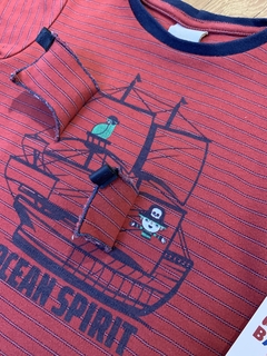 Camiseta vermelha listrada - navio pirata (Anjos baby) - loja online