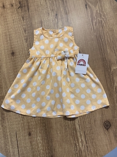 Vestido laranja sedinha poá branco com laço (Nini & bambini)