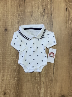 Body manga longa branco e azul (Baby Hood)