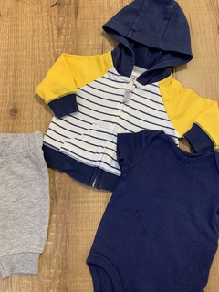 Imagem do Kit casaco + body e calça azul e amarelo (Carter´s)