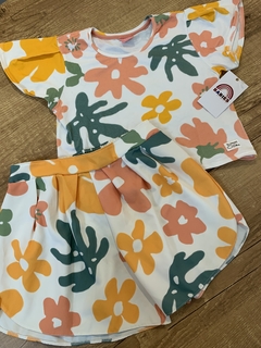 Conjunto estampado branco com flores coral amarelho e verde (Lilika Ripilica) - comprar online