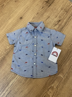 Camisa jeans tecido dino azul e vermelho (Carter's)