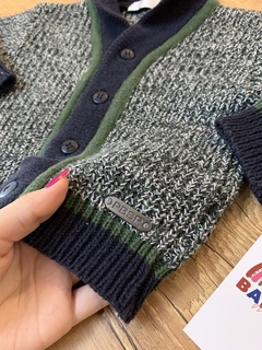 Casaquinho de tricot azul marinho e verde (Paola) - loja online