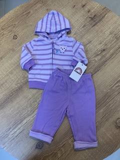 Conjunto listrado lilás e roxo blusa com capuz + calça (Carter´s)