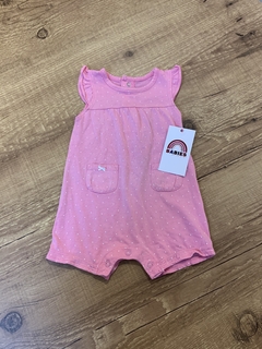 Romper rosa com poá branco e bolsinhos (Carter´s)