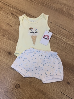 Conjunto body amarelo gatinho + tapa fralda granulado (Iaze)