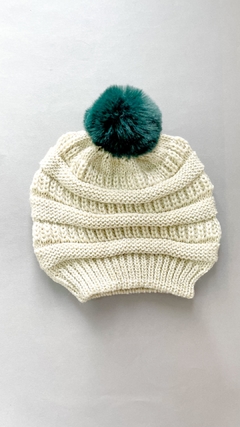 Touca de Inverno - Off/Pompom Verde - Mug Kids