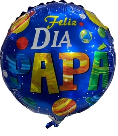 GLOBO METALIZADO REDONDO 9" FELIZ DIA PAPA PLANETAS