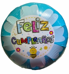 GLOBO METALIZADO 18" FELIZ CUMPLEAÑOS ABEJITA CELESTE