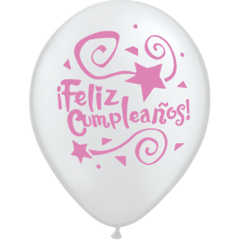 GLOBO FELIZ CUMPLEAÑOS CRISTAL ROSA X 25 UNIDADES