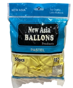 GLOBO NEW ASIA BALLONS 12" AMARILLO PASTEL X 50 UN - comprar online