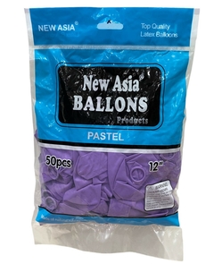 GLOBO NEW ASIA BALLOONS 12" LILA PASTEL X 50 UN - comprar online