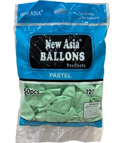 GLOBO NEW ASIA BALLOONS 12" VERDE AGUA PASTEL X 50 UN - comprar online